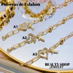 pulseras oro chino eslabon dije con balin 12.5&