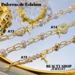 pulseras oro chino eslabon dije con balin 12.5&