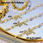 pulseras oro chino eslabon dije con balin 12.5&