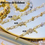 pulseras oro chino eslabon dije con balin 12.5&