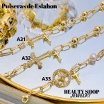 pulseras oro chino eslabon dije con balin 12.5&