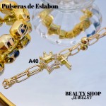 pulseras oro chino eslabon dije con balin 12.5&