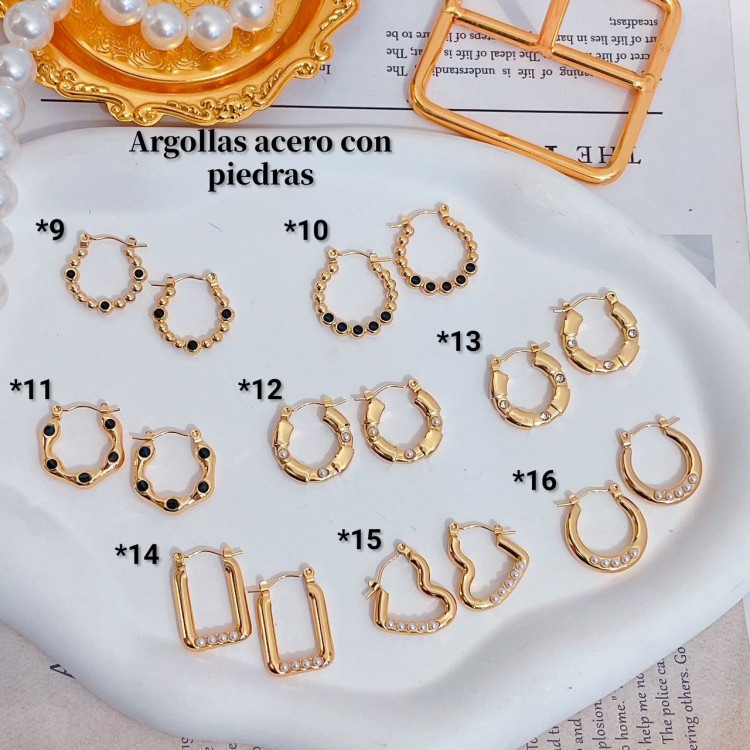 Argollas acero con piedras 11.7&