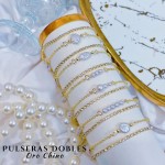 pulsera dobles con perla oro chino 7&