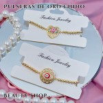 Pulsera balín con dije piedras ajustable oro chino (&12.5）