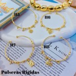 #H Pulseras Rígidas Con Dijes Oro Chino 18.5&