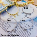 #H Pulseras Rígidas Con Dijes Oro Chino 18.5&