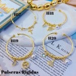 #H Pulseras Rígidas Con Dijes Oro Chino 18.5&