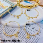 #H Pulseras Rígidas Con Dijes Oro Chino 18.5&